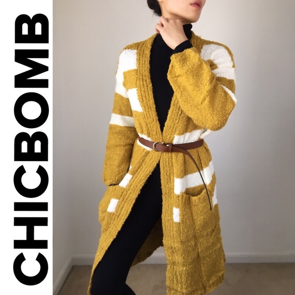 KNITTED LONG CARDIGAN DROP SHOULDER-  WHITE CANARY / SOFT WOOL - Picture 2 of 8